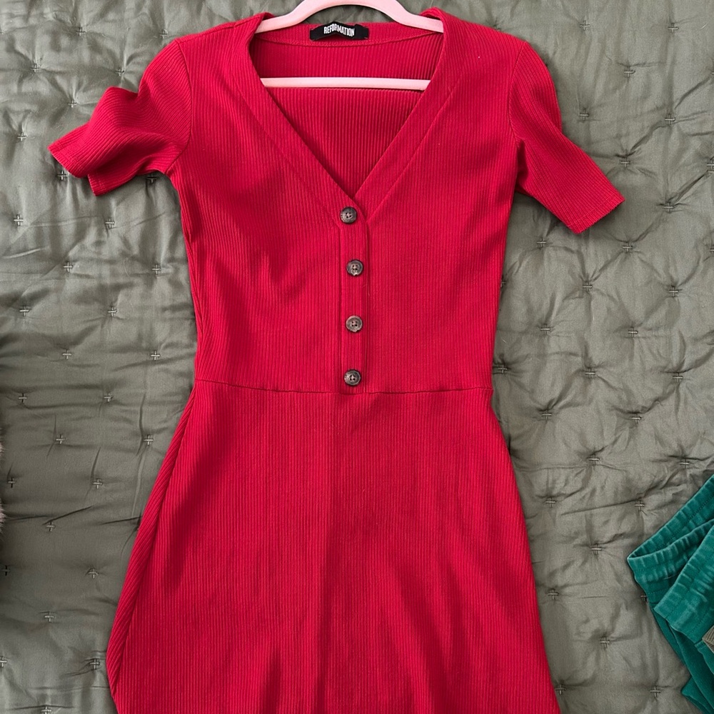 Reformation Vibrant Red Ribbed Top